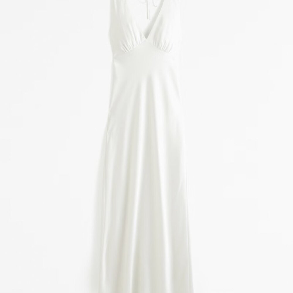 Abercrombie & Fitch Plunge Cowl Back Maxi Dress (White) - Picture 5 of 9